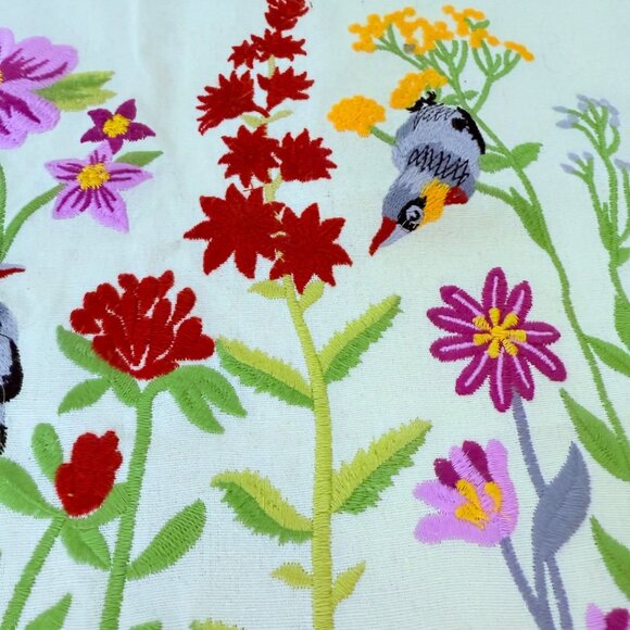 Embroidered Floral Bird Pillow Covers Set of 2 Square Decorative Throw Botanical - Picture 10 of 13